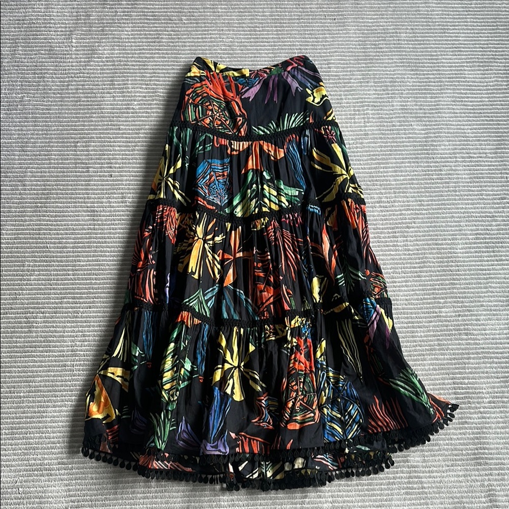 Charo Ruiz A-line Tiered Maxi Skirt in Blue and Red